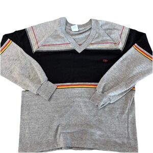 Vintage 80s 90s OP Ocean Pacific V Neck Sweatshirt Gray Striped Mens L